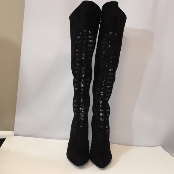 Lane Bryant Black Cutout LaceUp Over Knee Boot - Picture 4 of 13